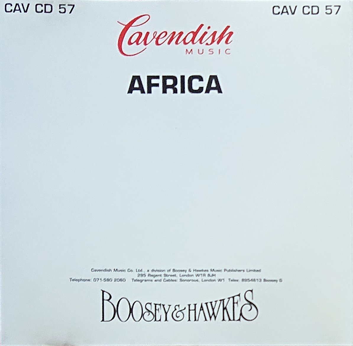 Middle of cover of CAV CD 57